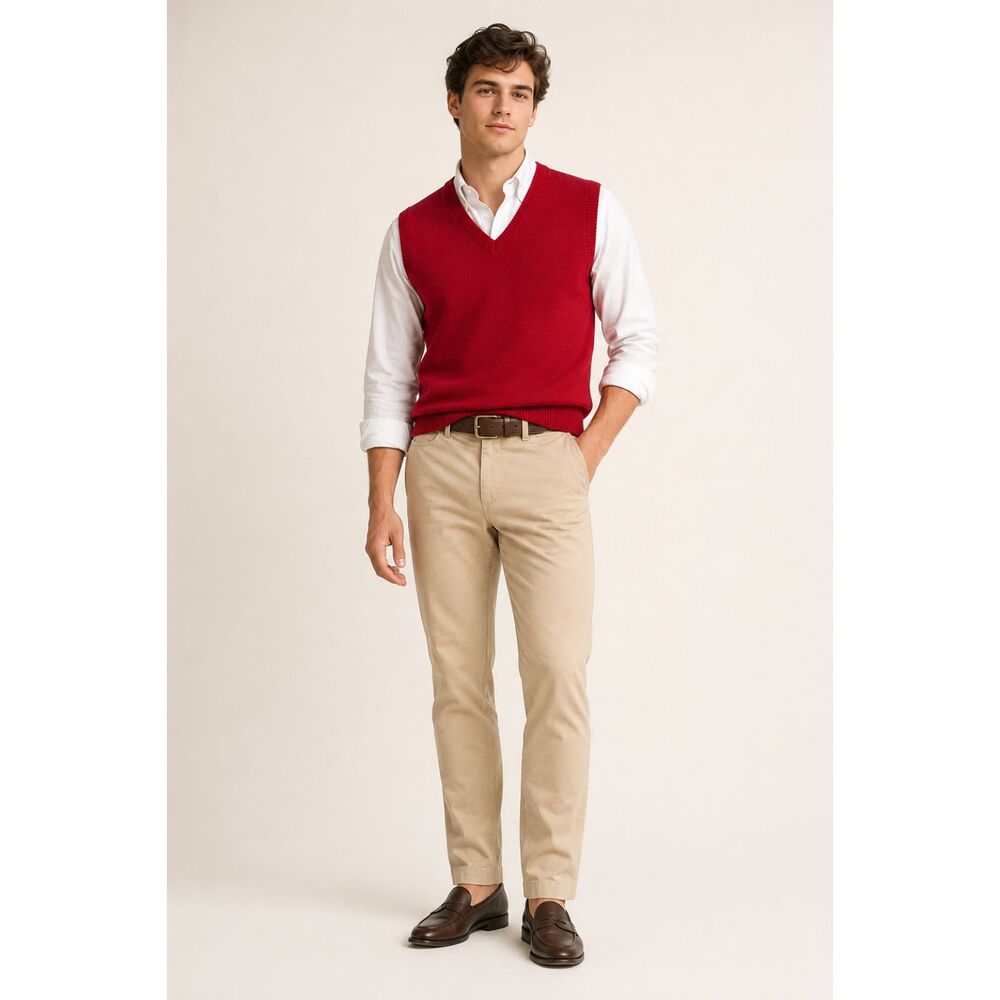 Savile Row Sweater Vest Men M Red V Neck Knit Classic Preppy Layering Top